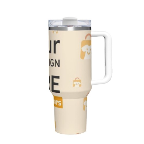 1st Gen 40oz Large Capacity Handled Car Tumbler - White | 304 Stainless Steel (Made in USA)
