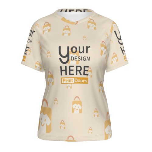 Women's V-Neck Full Print 3D Short Sleeve T-shirt - Cotton-like | Polyester (Made in USA)