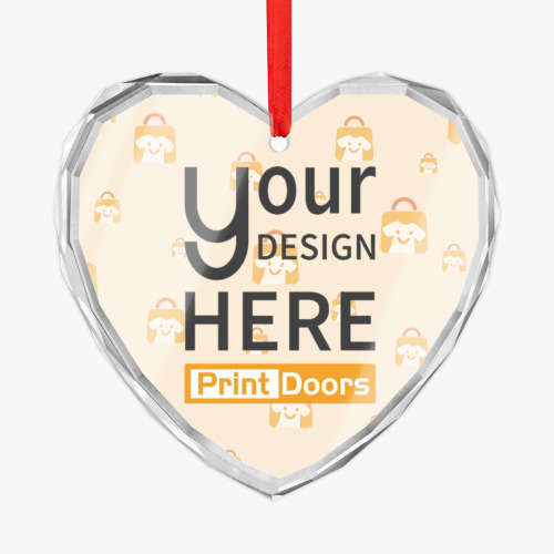 Single Sided Printed Christmas Holiday Heart Photo Crystal Ornaments | Crystal Glass