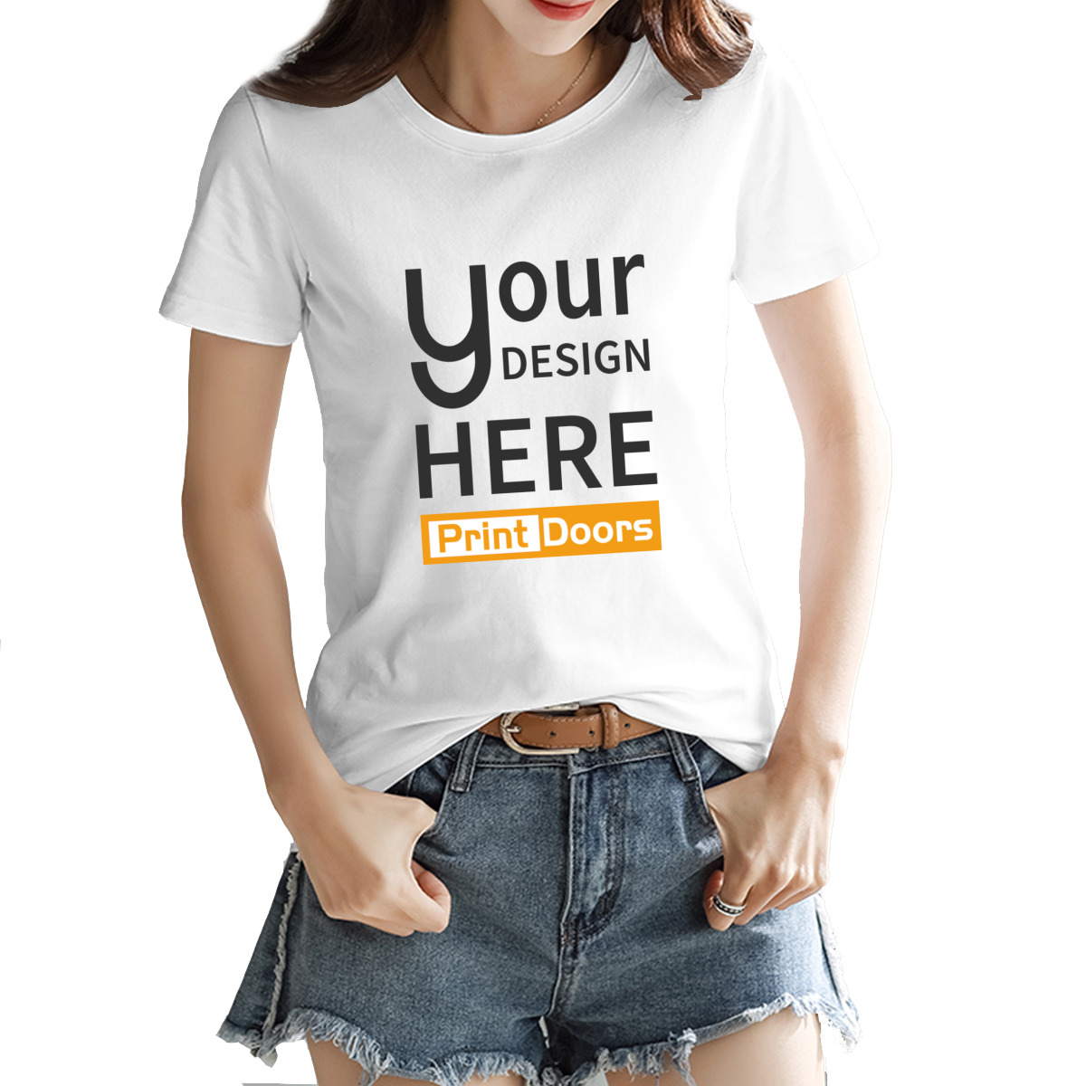 Women's short-sleeve cotton T-shirt decorated with direct-to-garment printing by PrintDoors