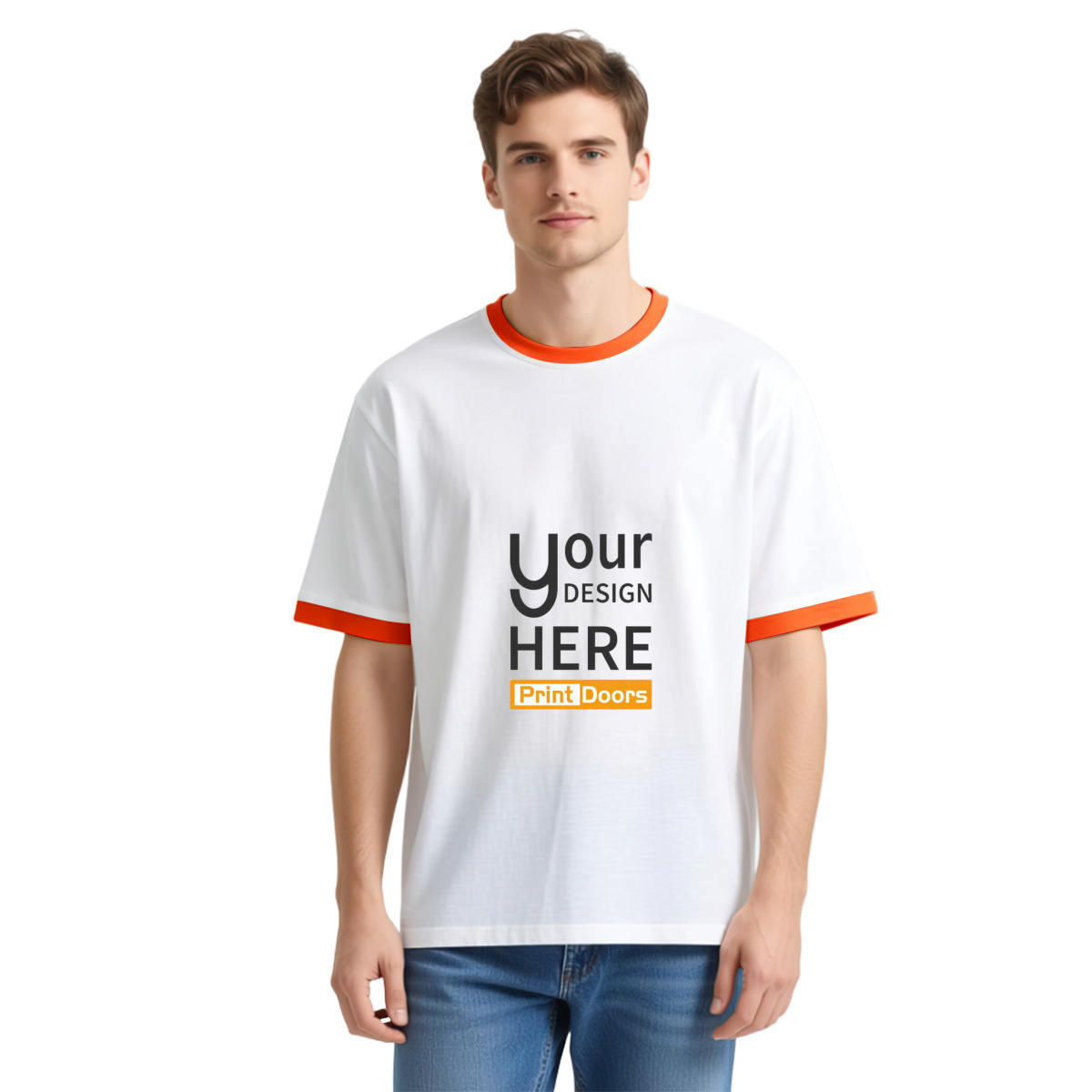 Men's contrast trim cotton T-shirt produced on demand by PrintDoors for Shopify store owners