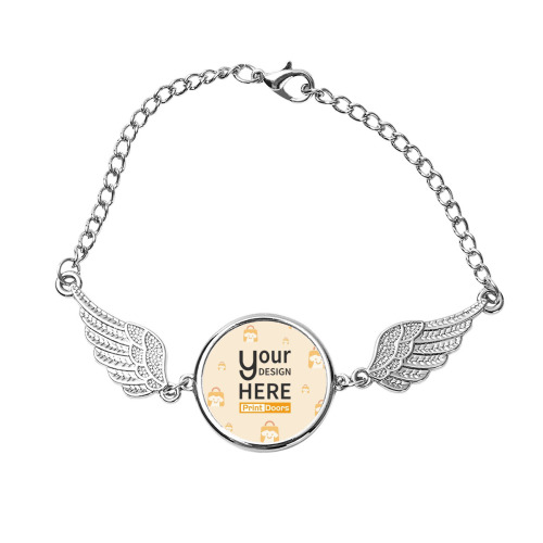 Round Custom Pictures Angel Wings Bracelet | Metal