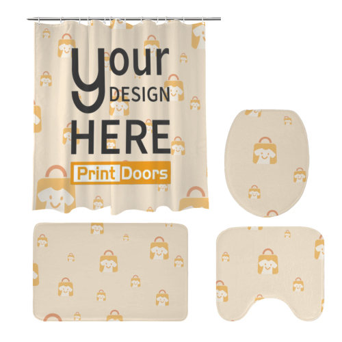 Bathroom Four-Piece Set(Shower Curtain + Toilet Cover Mat + Toilet Foot Mat + Floor Mat)| Polyester
