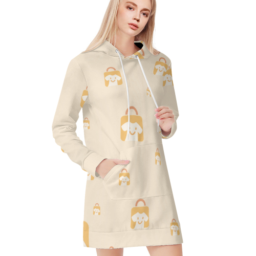 All-Over Print Women Long Sleeve Casual Hoodie Sweatshirt Dress丨 Polyester