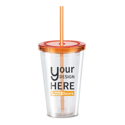 Double Layer Plastic Cup & Crystal Stickers (with Straw) | Plastic