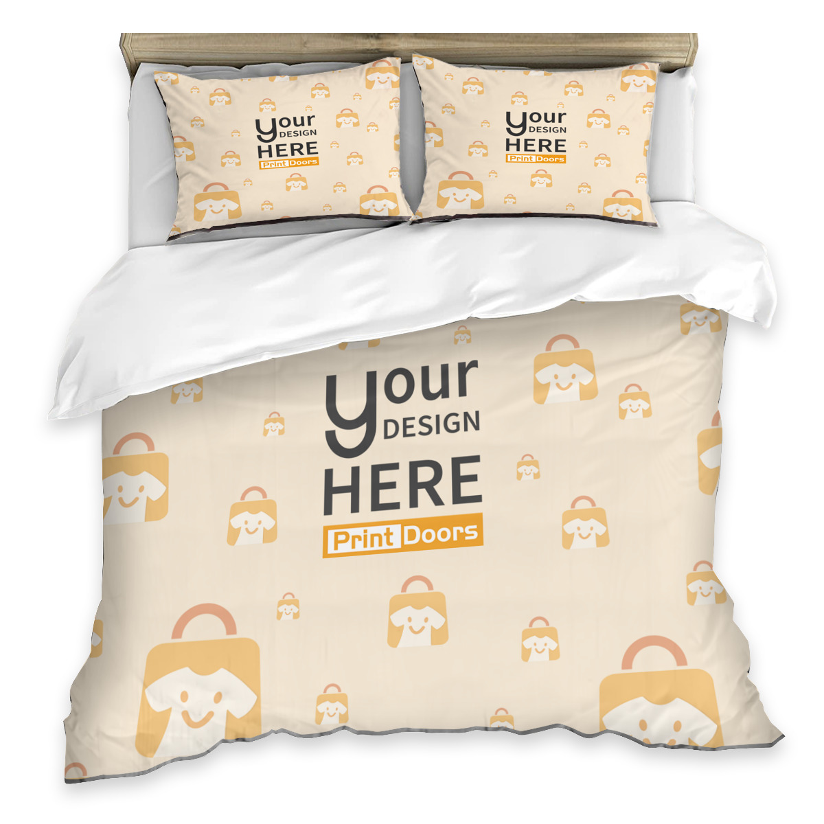 Printed three-piece duvet cover set in 90 by 90 inch size produced on demand by PrintDoors