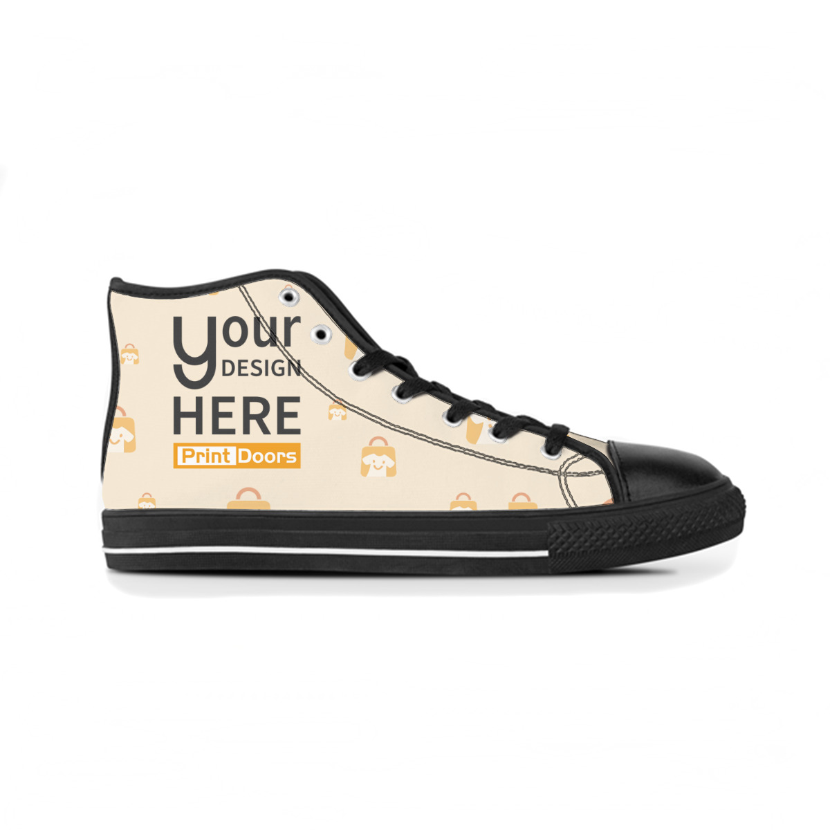 High-top canvas shoes with printed uppers produced on demand by PrintDoors