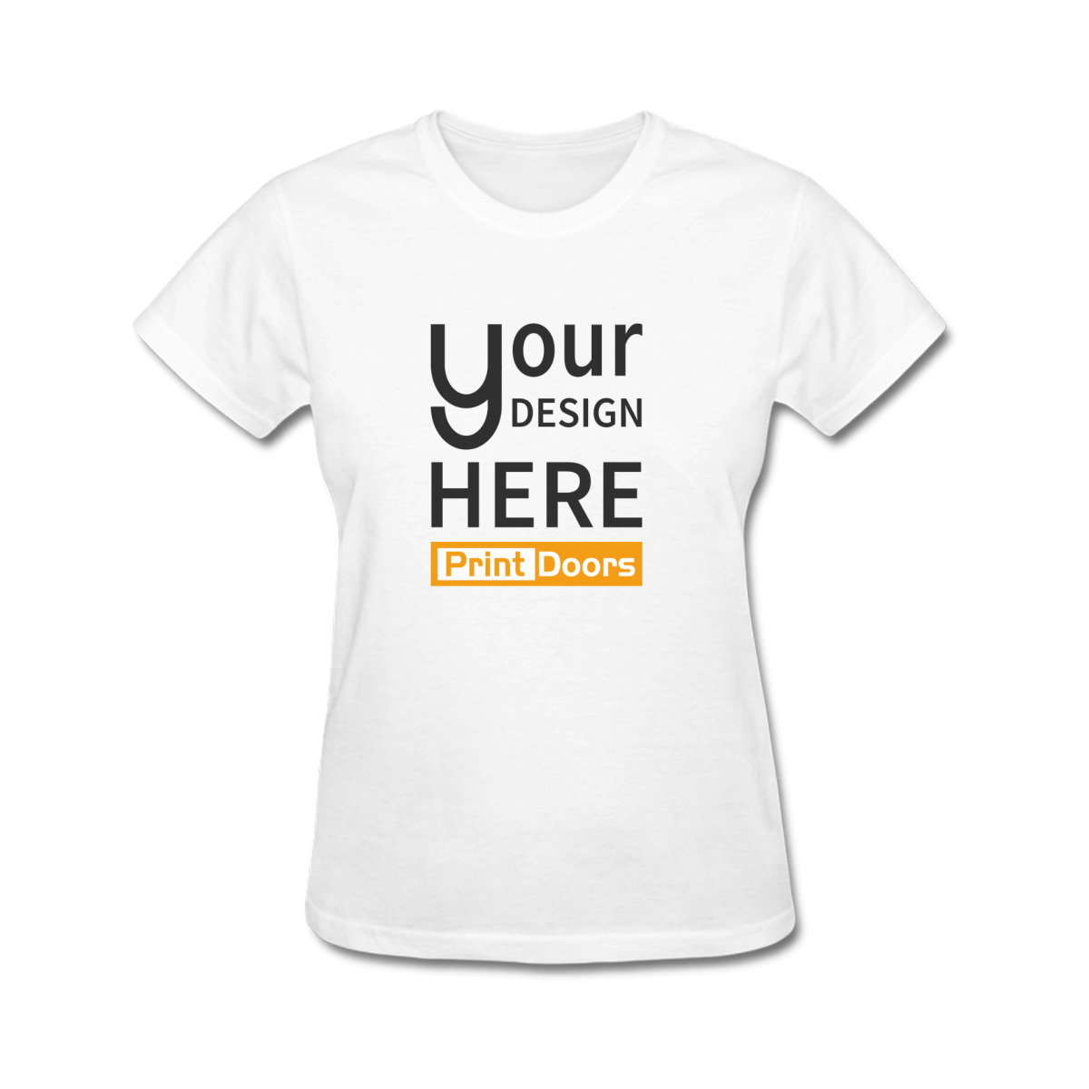 Women's short-sleeve cotton T-shirt printed with direct-to-garment decoration by PrintDoors