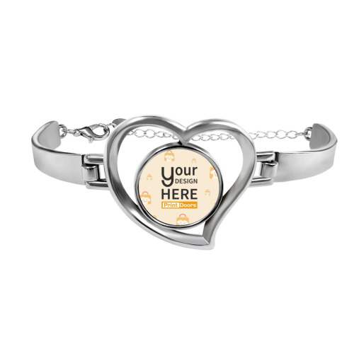 Heart Shaped Round Photo Bracelet | Metal