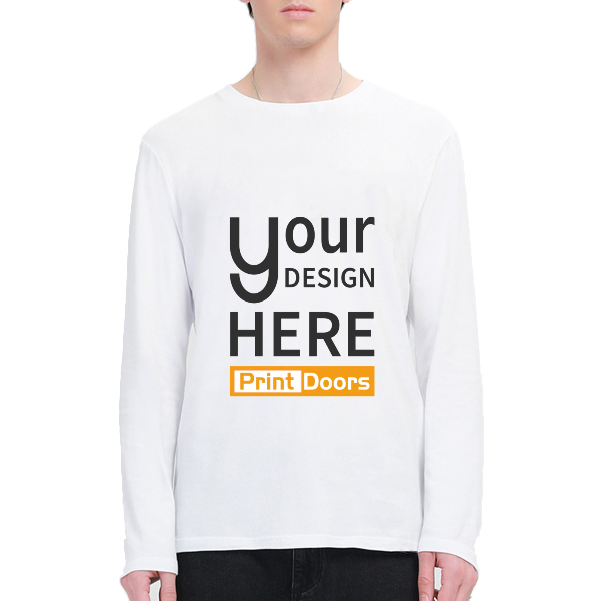 Men's long-sleeve thick cotton T-shirt decorated with direct-to-film printing by PrintDoors