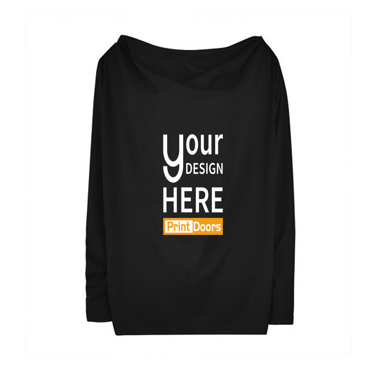 Women's long-sleeve plunging neck polyester T-shirt printed on demand by PrintDoors