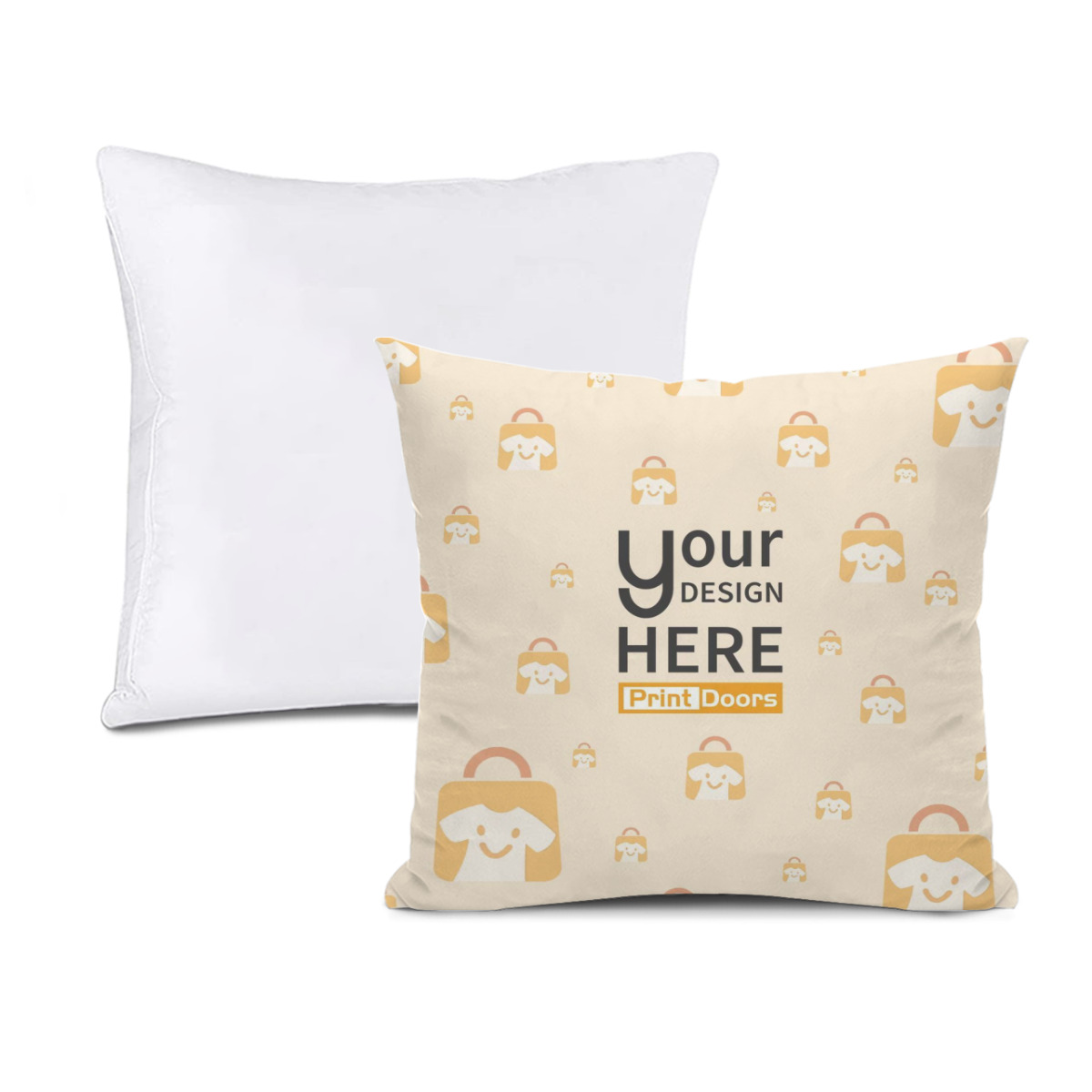 Double-sided printed polyester cushion cover with insert, produced on demand by PrintDoors