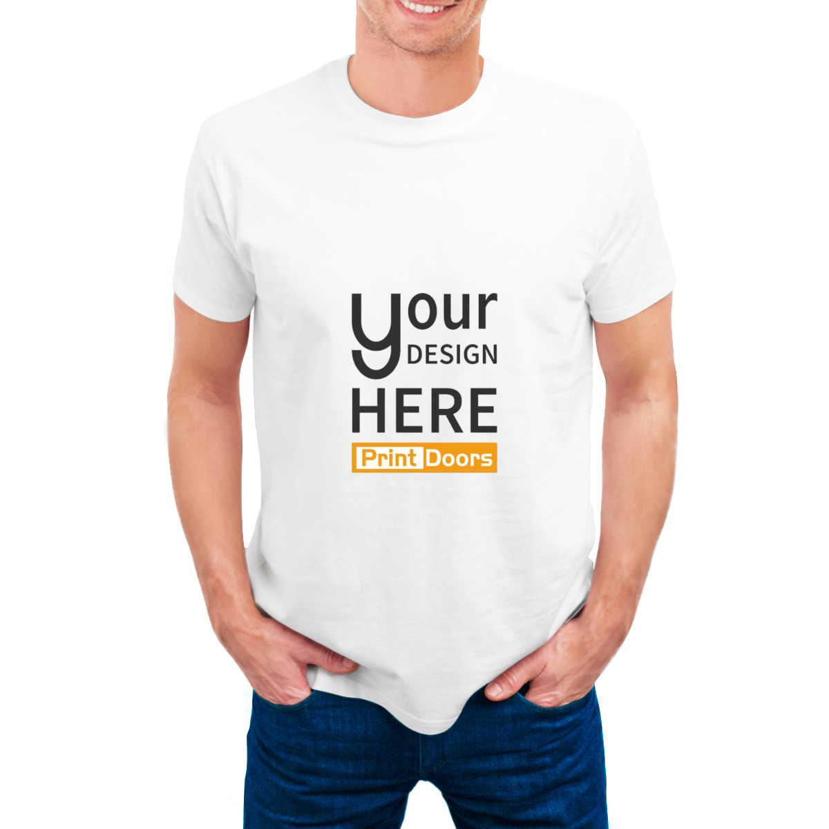 Men's short-sleeve European size cotton T-shirt printed with direct-to-garment decoration by PrintDoors
