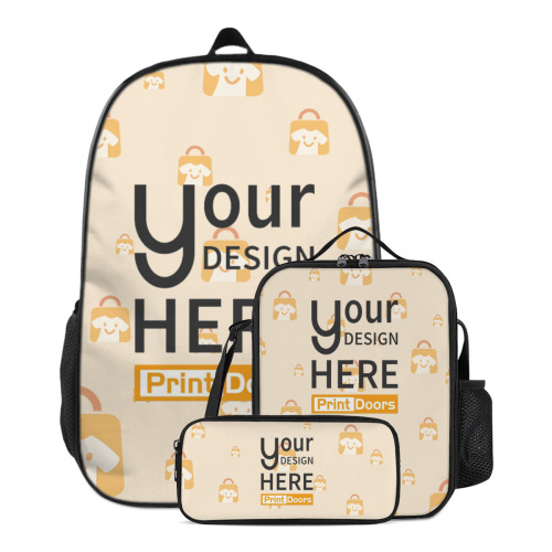Lightweight Casual Backpack (with Fishbone Support Rod)+Insulated Lunch Bag+Pencil Case Combo Series | Oxford Cloth