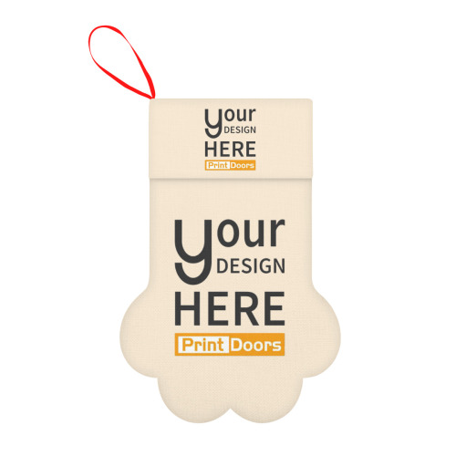 All-Over Print Off-White Dog Paw Shape Christmas Stocking | Linen